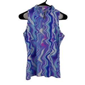 Tzu Tzu Sport Golf Top Womens Small Purple Rain Sleeveless Shirt 1/4 Zip UPF UV